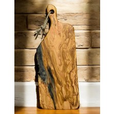 F&s Woodart Büyük Boy Edremit Zeytin Ağacı Doğal Tek Parça Eksiz Saplı Kesme Sunum Tahtası 46  x  17  cm