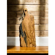 F&s Woodart Büyük Boy Edremit Zeytin Ağacı Doğal Tek Parça Eksiz Saplı Kesme Sunum Tahtası 46  x  17  cm