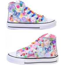 Mech Butik Kız Çocuk Spor Ayakkabı Sneaker Bilekli Hologram Süslemeli Fermuarlı Çocuk Ayakkabısı