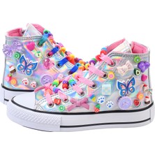 Mech Butik Kız Çocuk Spor Ayakkabı Sneaker Bilekli Hologram Süslemeli Fermuarlı Çocuk Ayakkabısı