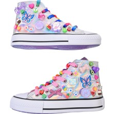 Mech Butik Kız Çocuk Spor Ayakkabı Sneaker Bilekli Hologram Süslemeli Fermuarlı Çocuk Ayakkabısı