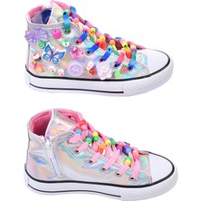 Mech Butik Kız Çocuk Spor Ayakkabı Sneaker Bilekli Hologram Süslemeli Fermuarlı Çocuk Ayakkabısı