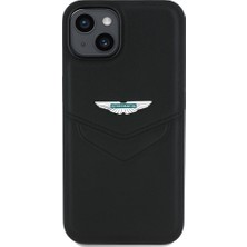 iPhone 14 Kılıf Aston Martin Orjinal Lisanslı Victory Dizayn Pu Deri Metal Logolu Kapak Siyah