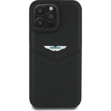 iPhone 16 Pro Kılıf Aston Martin Orjinal Lisanslı Victory Dizayn Pu Deri Metal Logolu Kapak Siyah
