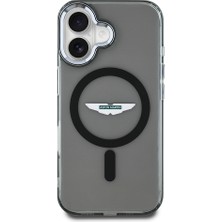 iPhone 16 Kılıf Aston Martin Lisanslı Magsafe Şarj Özellikli Iml Baskı Logolu Buzlu Kapak Siyah