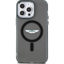 iPhone 14 Pro Max Kılıf Aston Martin Lisanslı Magsafe Uyumlu Baskı Logolu Metal Düğmeli Kapak Siyah