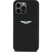 iPhone 14 Pro Max Kılıf Aston Martin Orjinal Lisanslı Victory Dizayn Deri Metal Logolu Kapak Siyah