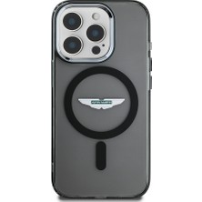 iPhone 15 Pro Max Kılıf Aston Martin Lisanslı Magsafe Uyumlu Baskı Logolu Metal Düğmeli Kapak Siyah