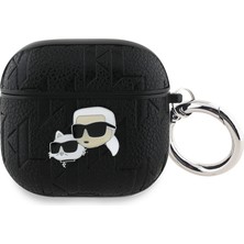 Karl Lagerfeld Airpods 4 Kılıf Orjinal Lisanslı Monogram Kabartmalı Koruma Kılıfı Siyah