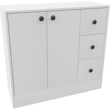 Cabinse Neva Mdf 2 Kapaklı 3 Çekmeceli Çok Amaçlı Dolap Banyo, Oyuncak Dolabı, Mutfak, Kahve Köşesi ,çocuk Elbise Dolabı -Soft Beyaz,sertifikalı Malzeme