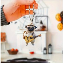 Gitarlı Pug 2 Boyutlu Akrilik Dikiz Aynası Süsü 8X6CM