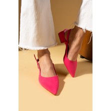Pembe Potin Sivri Burun Saten Kumaş Slingback Kadın Topuklu Ayakkabı 87-151-25saten