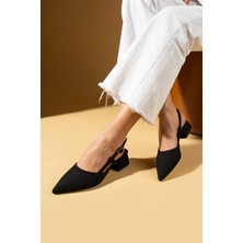 Pembe Potin Sivri Burun Saten Kumaş Slingback Kadın Topuklu Ayakkabı 87-151-25saten