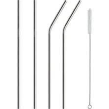 Techno Station Çelik Pipet Paslanmaz Çelik Metal Meşrubat Pipeti ve Pipet Temizleme Fırçası Seti 5 Parça