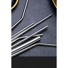 Techno Station Çelik Pipet Paslanmaz Çelik Metal Meşrubat Pipeti ve Pipet Temizleme Fırçası Seti 5 Parça