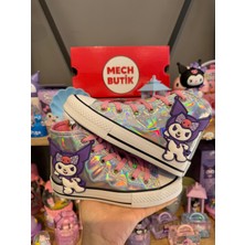 Mech Butik Kuromi Süslü Gümüş Hologram Bilekli Fermuarlı Kaydırmaz Taban Ayakkabı Sneaker