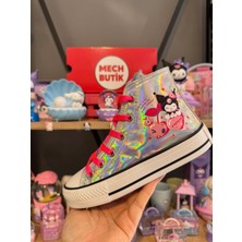 Mech Butik Kuromi Cherry Boom Baskılı Hologram Bilekli Fermuarlı Kaydırmaz Taban Ayakkabı Sneaker