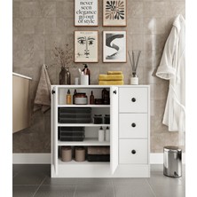 Cabinse Neva Mdf 2 Kapaklı 3 Çekmeceli Çok Amaçlı Dolap Banyo Dolabı Soft Beyaz