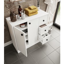 Cabinse Neva Mdf 2 Kapaklı 3 Çekmeceli Çok Amaçlı Dolap Banyo Dolabı Soft Beyaz