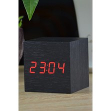 Küp Ahşap Alarm Dijital Çalar Saat Siyah Küçük Boy