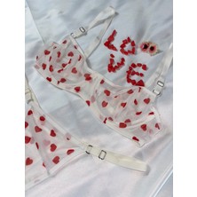 Perle Norie Sevgililer Gününe Özel Kırmızı Bralet Tangalı 2’li Set Kalp Detaylı Sütyen Takımı