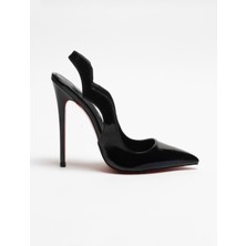Hayy Shoes Arcturus – Siyah Rugan Stiletto  Deri Astarlı Arkası Açık Love Topuklu Ayakkabı