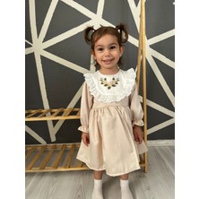 Serac Kids Kız Çocuk Uzun Kollu Çiçek Nakışlı Astarlı Saten Kabarık Özel Gün Doğum Günü Parti Elbise