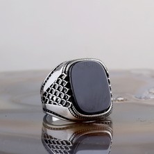Tesbih Sepetim 925 Ayar Gümüş Onix Taşlı Erkek Yüzük