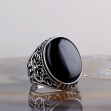 Tesbih Sepetim 925 Ayar Gümüş Onix Taşlı Desenli Oval Model Erkek Yüzük