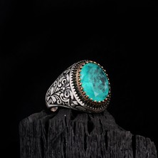 Tesbih Sepetim 925 Ayar Gümüş Paraiba Taşlı Erkek Yüzük