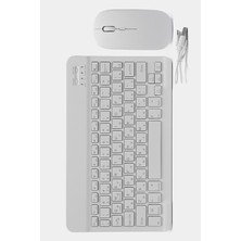 Bluetooth 10 Inç Ios Windows Android Uyumlu Kablosuz Klavye + Mause Set Sessiz Beyaz