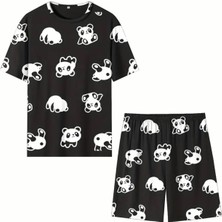 Kids Face Özel Tasarım Mandalar Baskılı Yeni Stil Erkek Çocuk T-Shırt Bermuda Şort Takımı