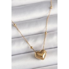 Clariss 316L Çelik Gold Renk Topçuk Detaylı Zincir Kalp Model Kadın Kolye