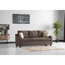 Meşe Home Plus Kılıflı Torba Yaylı Keten Kumaş Fonksiyonel Üçlü Kanepe Koltuk Kanepe Kahve