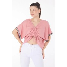 Kazax V Yaka Büzgülü Detaylı Bluz