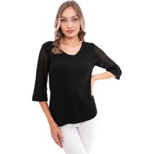 Kadın V Yaka Kol Fileli Kazak 12767 BGL-ST04222