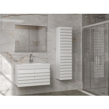 Alfa Banyo Trend Line (80 35) 115 cm Ayna Dolaplı Boy Dolaplı Lavabolu Mdf Banyo Dolabı Seti-Hazır Kurulu-