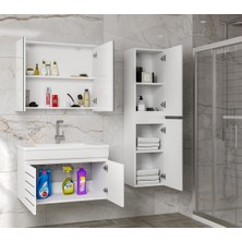 Alfa Banyo Trend Line (80 35) 115 cm Ayna Dolaplı Boy Dolaplı Lavabolu Mdf Banyo Dolabı Seti-Hazır Kurulu-