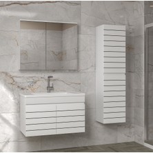 Alfa Banyo Trend Line (80 35) 115 cm Ayna Dolaplı Boy Dolaplı Lavabolu Mdf Banyo Dolabı Seti-Hazır Kurulu-