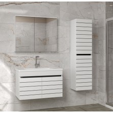 Alfa Banyo Dark Line (80 35) 115 cm Ayna Dolaplı Boy Dolaplı Lavabolu Mdf Banyo Dolabı Seti-Hazır Kurulu-
