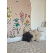 Flowers Bebek Çocuk Odası Çiçek Yastık Ekru - Füme