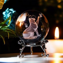 Keyfim Shop Dekoratif Metal Ayaklı 3D Cam Küre 6 cm Gri Renkli Kedi Tasarımlı Özel Parça
