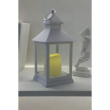 Techno Station Fener Dekoratif Mumluk Bahçe Feneri Plastik Mum Tükenmez Pilli Mum ve Askılı Stand Set Plastik Beyaz