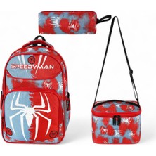 Ilkokul Çantası 3'lü Takım Termoslu Beslenme Çantası Kalemlik 42*30 cm Erkek Ilköğretim Çantası