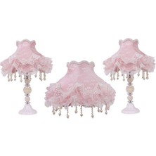 dekovien Vintage Pudra Dekoratif Abajur ve Avize Üçlü Set Takım