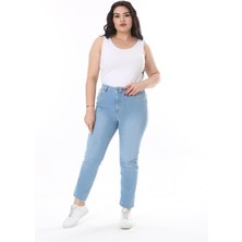 Kadın Büyük Beden Mavi Yüksek Bel Likralı 5 Cep Kot Pantolon 65N38287