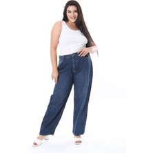 Kadın Büyük Beden Lacivert Yüksek Bel 5 Cepli Kot Pantolon 65N38301