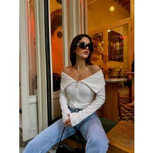 Sheyma Butik Mendil Yaka Fermuarlı Bluz