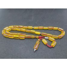 İskeçe Tesbih Zeyzun Usta Eseri Dik Damar (Imza Çivi Ara Pullar Gümüş) Sıkma Kehribar Sertifikalı 6978