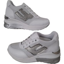 High Step  Kadın Simli Içten Gizli Topuklu Şık Beyaz Spor Ayakkababı